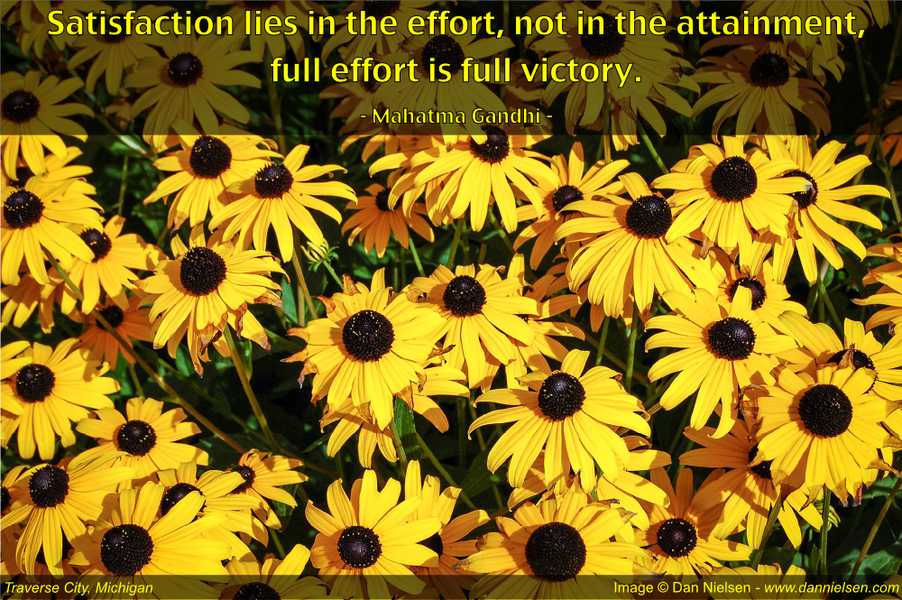 "Satisfaction lies in the effort, not in the attainment, full effort is full victory."  - Mahatma Gandhi