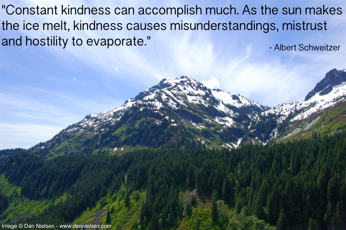 "Constant kindness can accomplish much. As the sun makes the ice melt, kindness causes misunderstandings, mistrust and hostility to evaporate." -Albert Schweitzer
