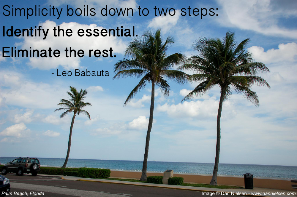 "Simplicity boils down to two steps: Identify the essential. Eliminate the rest." - Leo Babauta