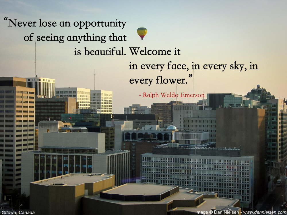 “Never lose an opportunity of seeing anything that is beautiful.  Welcome it in every face, in every sky, in every flower.” — Ralph Waldo Emerson